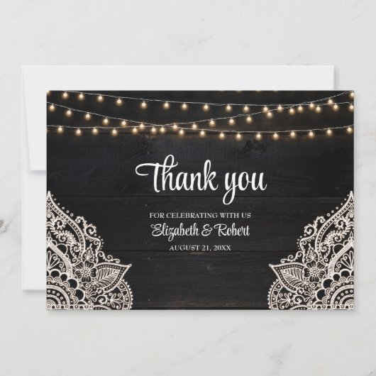 Schwarz-Weiß-Rustikale Hochzeit Dankeskarte (Vorderseite)