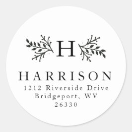 Schwarz-weiß-rustikale Monogramm-Adressenaufkleber Runder Aufkleber