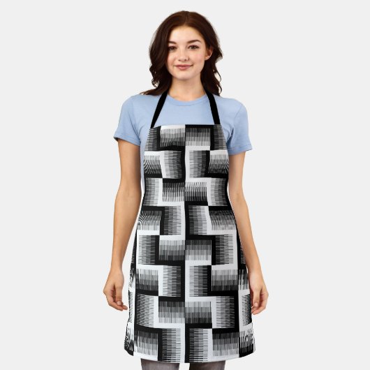Schwarz-Weiß-Sägezahnfarben Schürze (Getragen)
