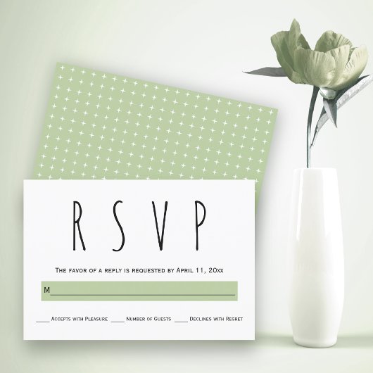 Schwarz, weiß, Salbei, grün Typografie Hochzeit RS RSVP Karte