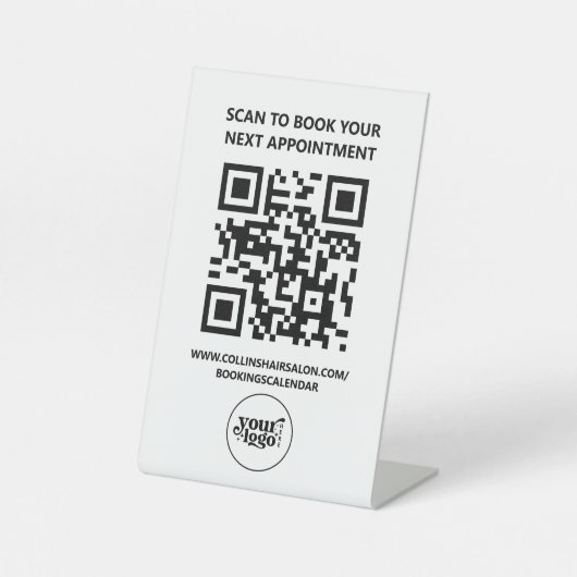 Schwarz-weiß Salon QR Code Terminierung Buchung Sockelschild (Vorderseite)