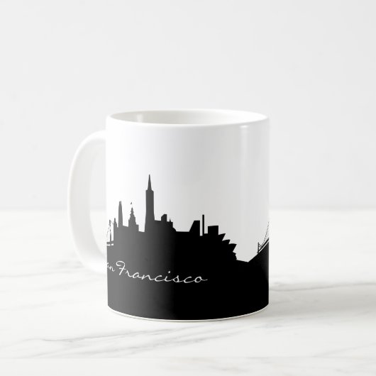 Schwarz-Weiß-San Francisco-Skyline Kaffeetasse (Vorderseite Links)