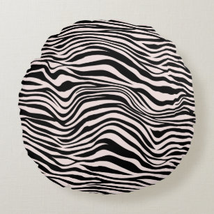 Schwarz-Weiß-Sand-Zebra-Print Rundes Kissen