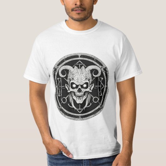 Schwarz-Weiß-Satan-Grafik-T-Shirt T-Shirt (Vorderseite)