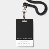 Schwarz-Weiß Save-the-Date-Abzeichen Ausweis (Rückseite mit Lanyard)
