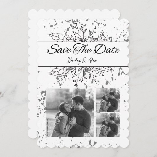 Schwarz-Weiß-Save the Date Einladung zur Hochzeit (Vorne/Hinten)
