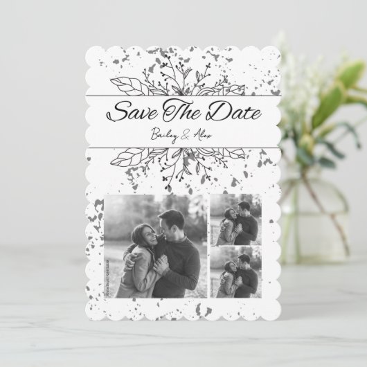 Schwarz-Weiß-Save the Date Einladung zur Hochzeit (Stehend Vorderseite)