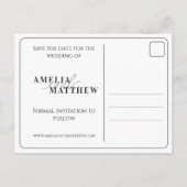 Schwarz-Weiß-Save the Date-Hochzeit Postkarte (Rückseite)