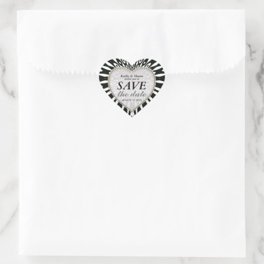Schwarz-Weiß-Save the Date-Hochzeitskleber Herz-Aufkleber (Tasche)