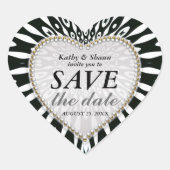 Schwarz-Weiß-Save the Date-Hochzeitskleber Herz-Aufkleber (Vorderseite)