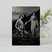 Schwarz-Weiß-Save the Date-Karte für Fotolack Folieneinladung (Stehend vorne)