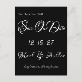 Schwarz-Weiß-Save-the-Date-Postkarte Postkarte