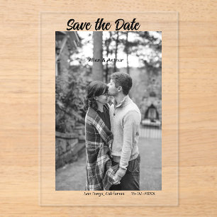 Schwarz-weiß Save the Date QR Website-Namen phot h Acryleinladungen