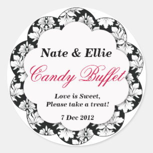 Schwarz-Weiß-Scallop-Damaskus-Büffet Runder Aufkleber