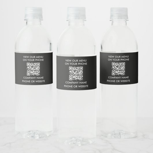 Schwarz-Weiß-Scan-Menü-QR-Code Restaurant Takeaway Wasserflaschenetikett (Flaschen)