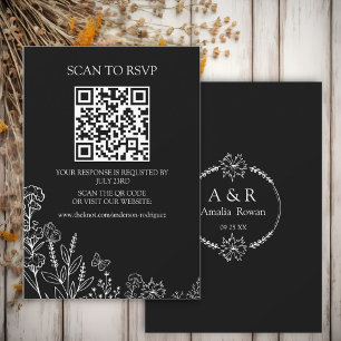 Schwarz-Weiß-Scan-QR-RSVP-Karte für Blume auf Weiß RSVP Karte