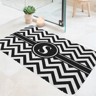 Schwarz-Weiß-Sch Chevron-Monogramm Badematte