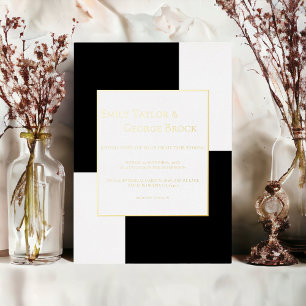 Schwarz-Weiß-Schach-Thema Moderne Hochzeit Gold Folieneinladung