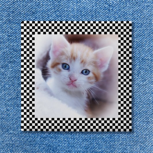 Schwarz-Weiß-Schachbrett-Fotorahmen Button