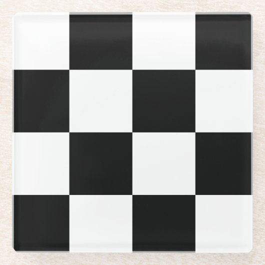 Schwarz-Weiß-Schachbrett Glasuntersetzer (Vorderseite)