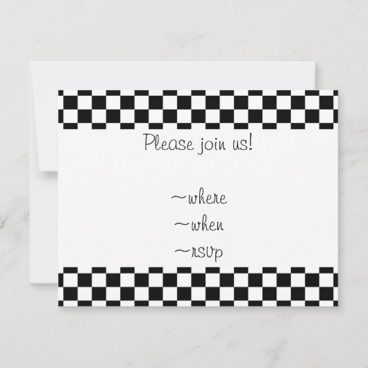 Schwarz-Weiß-Schachbrett-Hintergrund Einladung (Rückseite)