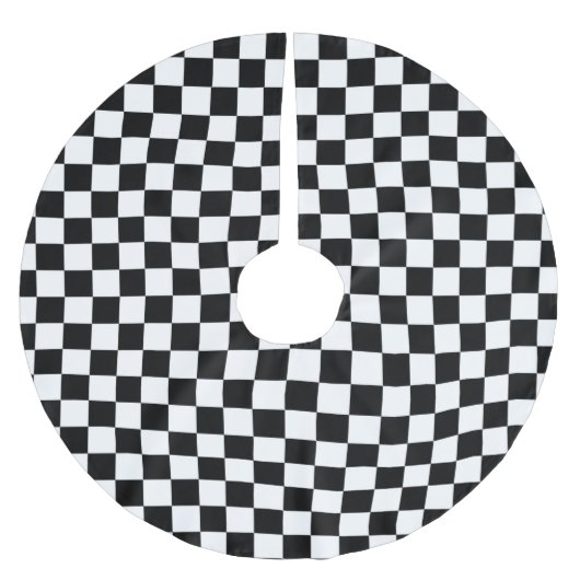 Schwarz-Weiß-Schachbrett-Hintergrund Polyester Weihnachtsbaumdecke (Vorderseite)