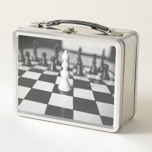 Schwarz-Weiß-Schachbrett Metall Brotdose (Vorderseite)