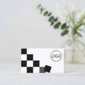 Schwarz-Weiß-Schachbrett mit Logos und Foto-Chic Visitenkarte (Stehend Vorderseite)