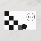Schwarz-Weiß-Schachbrett mit Logos und Foto-Chic Visitenkarte (Vorderseite)