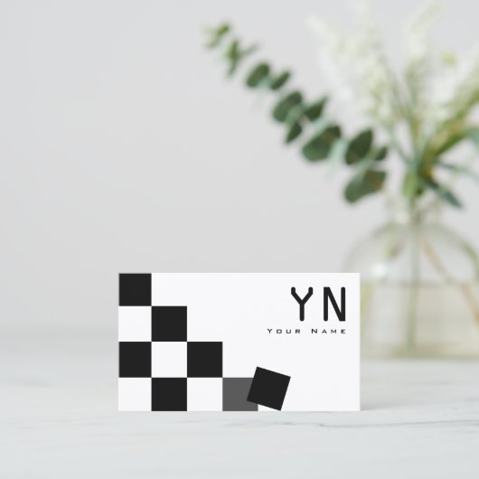 Schwarz-Weiß-Schachbrett mit Monogram-Modernem Des Visitenkarte (Stehend Vorderseite)