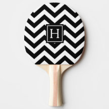 Schwarz-Weiß-Schachbrett-Monogramm-Ping-Pong-Schlä