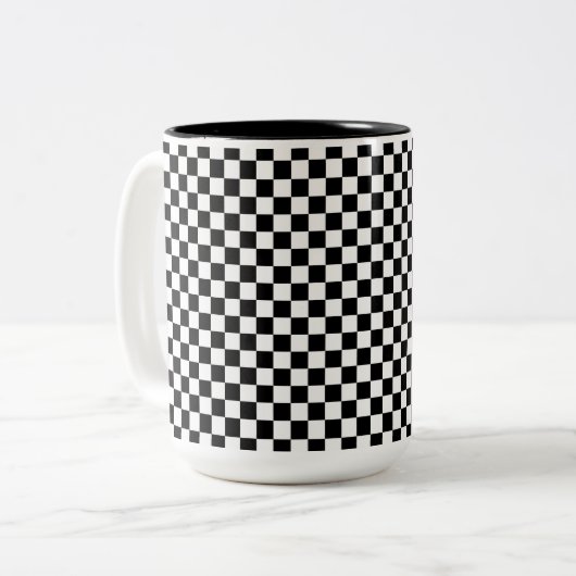Schwarz-Weiß-Schachbrett - Retro-Schachbrett Zweifarbige Tasse (Vorderseite Links)