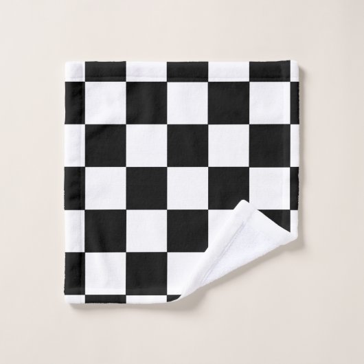Schwarz-Weiß-Schachbrettmuster Badhandtuch Set (Waschlappen)