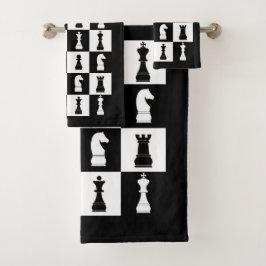 Schwarz-Weiß-Schachfiguren Badhandtuch Set