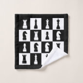 Schwarz-Weiß-Schachfiguren Badhandtuch Set (Waschlappen)