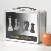 Schwarz-Weiß-Schachfiguren Goldener Name Metall Brotdose (Beispiel)