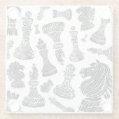 Schwarz-Weiß-Schachfiguren Linocut Glasuntersetzer (Rückseite)