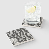 Schwarz-Weiß-Schachfiguren Linocut Steinuntersetzer (Seitenansicht)