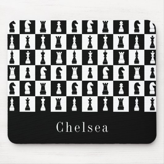 Schwarz-Weiß-Schachfigurenmuster Mousepad (Vorne)