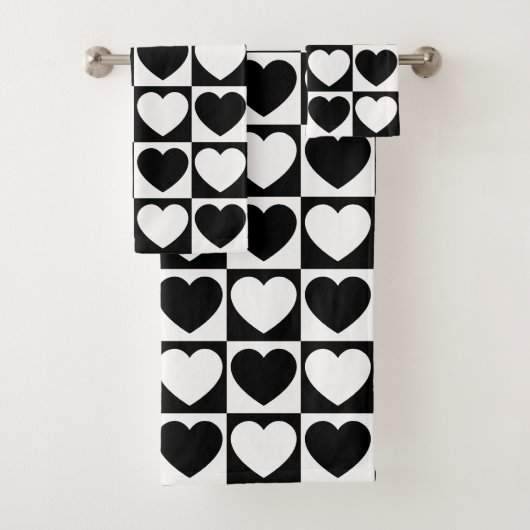 Schwarz-Weiß-Schachmuster mit Herz Badhandtuch Set (Insitu)