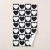 Schwarz-Weiß-Schachmuster mit Herz Badhandtuch Set (Handtuch)