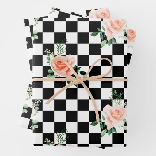 Schwarz-Weiß-Schachtel und Rosa-Rosa-Druck Geschenkpapier Set (Beispiel)