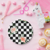 Schwarz-Weiß-Schachtel und Rosa-Rosa-Druck Pappteller (Party)