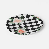 Schwarz-Weiß-Schachtel und Rosa-Rosa-Druck Pappteller (Schrägansicht)