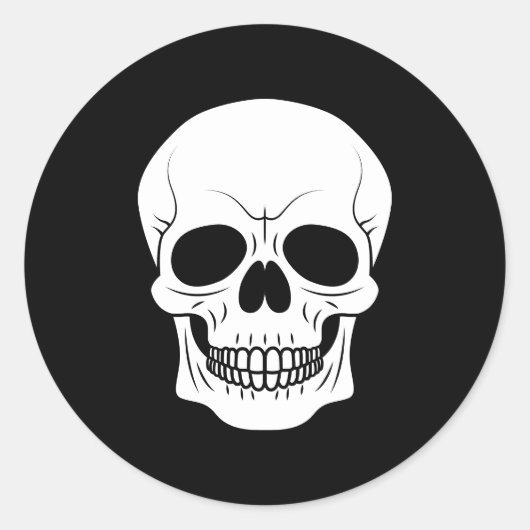 Schwarz-Weiß-Schädelkopf einfaches Halloween Runder Aufkleber (Vorderseite)