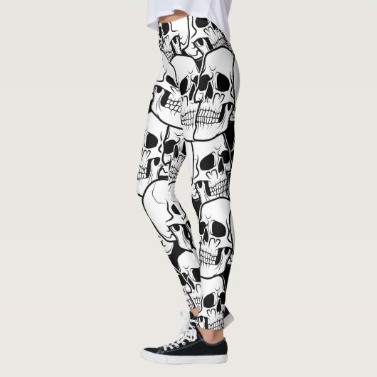Schwarz-Weiß-Schädelmuster Leggings (Links)