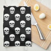Schwarz-Weiß-Schädelmuster Minimaler Halloween Geschirrtuch (Viertel Falte)