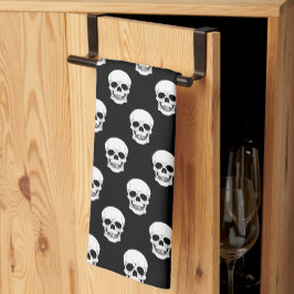 Schwarz-Weiß-Schädelmuster Minimaler Halloween Geschirrtuch