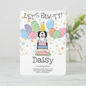 Schwarz-Weiß-Schafaddel-Hund Geburtstagsparty Einladung (Stehend Vorderseite)