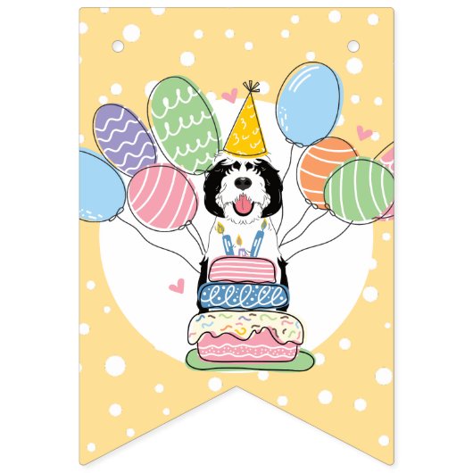 Schwarz-Weiß-Schafaddel-Hund Geburtstagsparty Wimpelkette (Siebte Fahne)